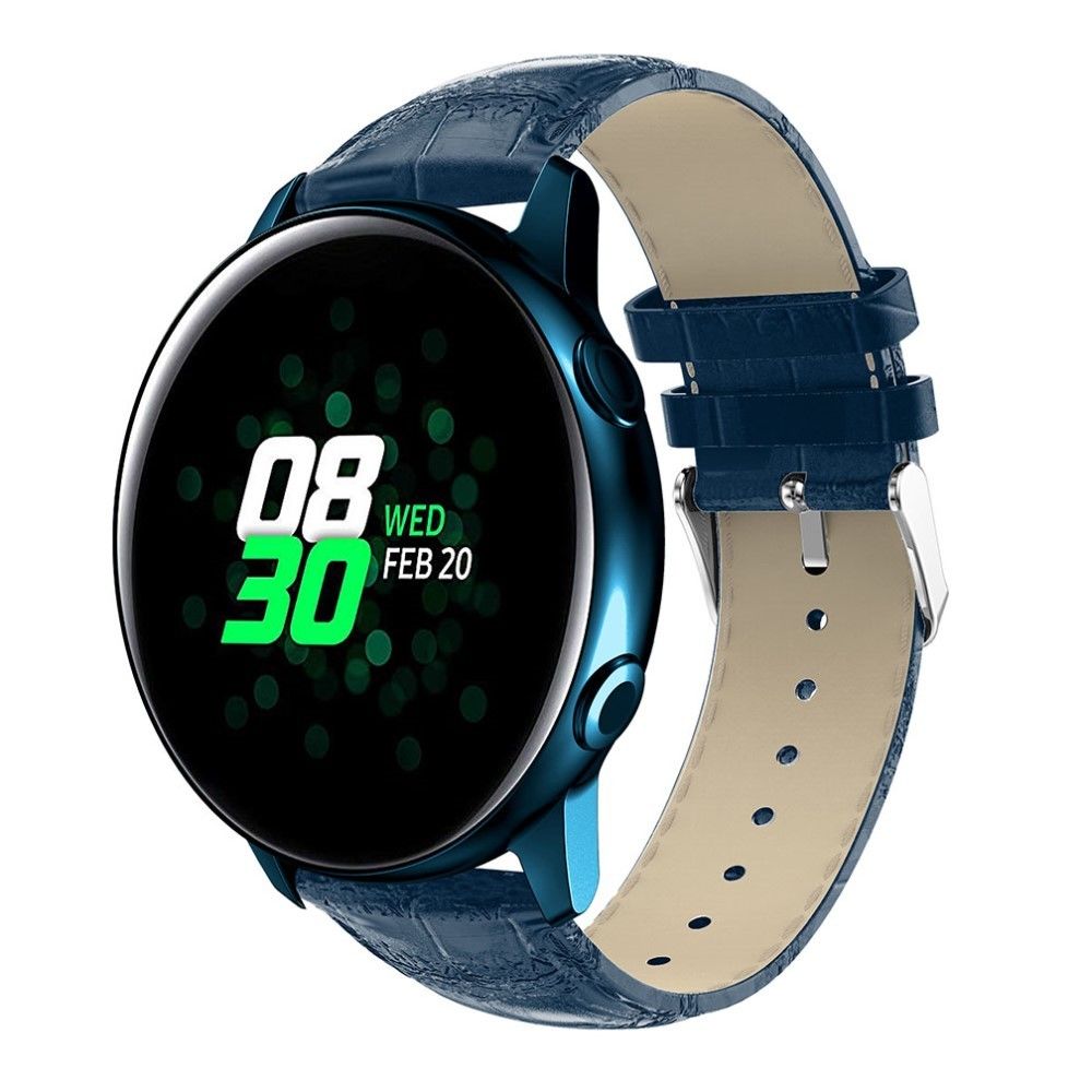 marque generique - Bracelet en cuir véritable crocodile bleu pour votre Samsung Galaxy Watch Active 20mm - Accessoires bracelet connecté