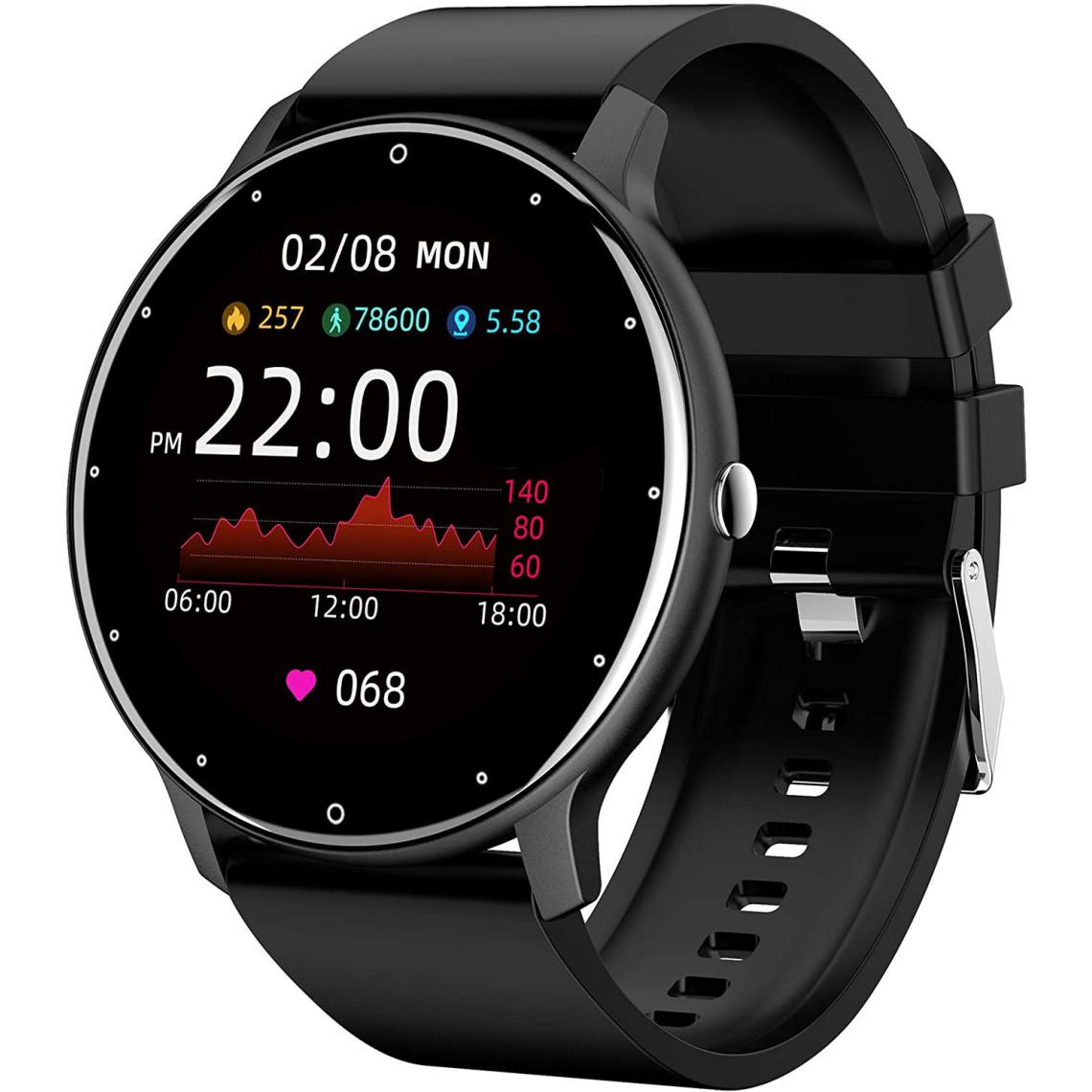 Chrono - Montre intelligente pour téléphones Android iOS Phone Ultra Thin Smartwatch Moniteur de fréquence cardiaque Fitness Tracker avec podomètre de pression artérielle Compteur de calories Montre pour femmes Hommesï¼noirï¼ - Montre connectée