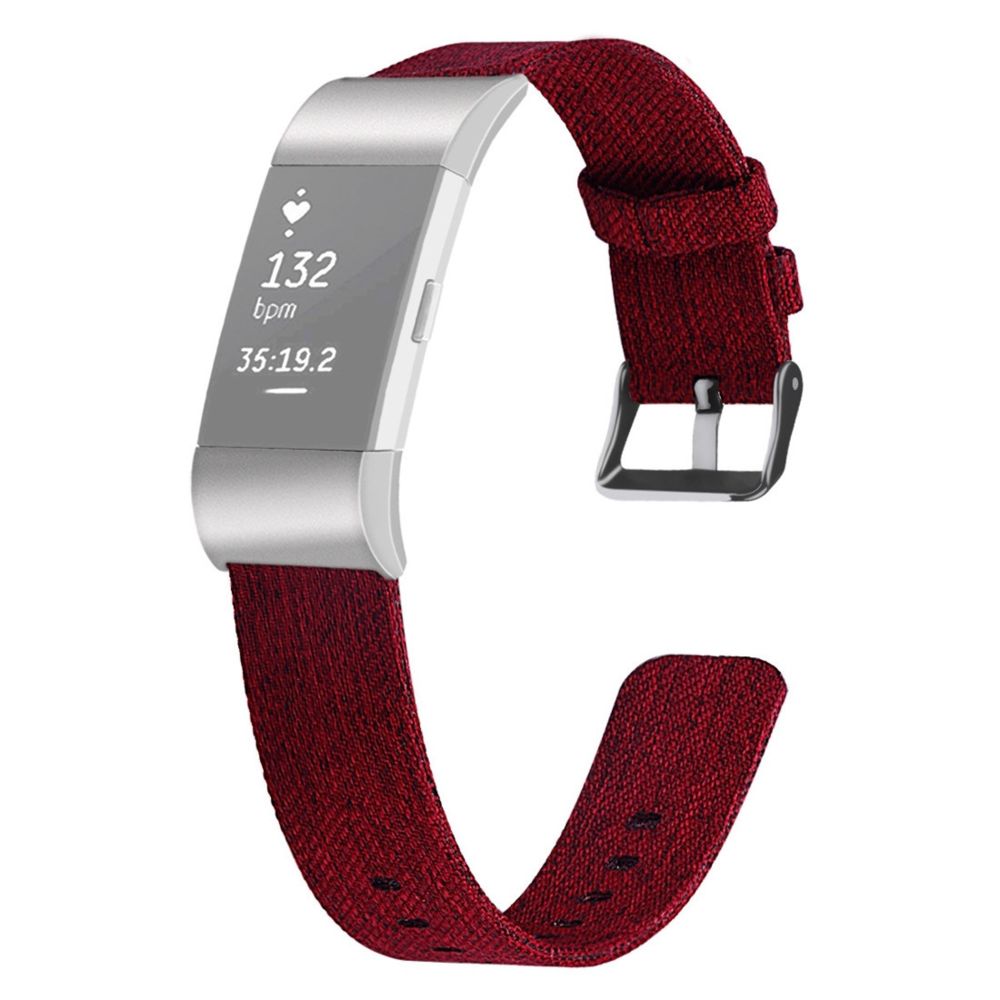 Wewoo - Bracelet pour montre connectée FITBIT Charge 2 de en toile avec toiletaille L Rouge - Bracelet connecté