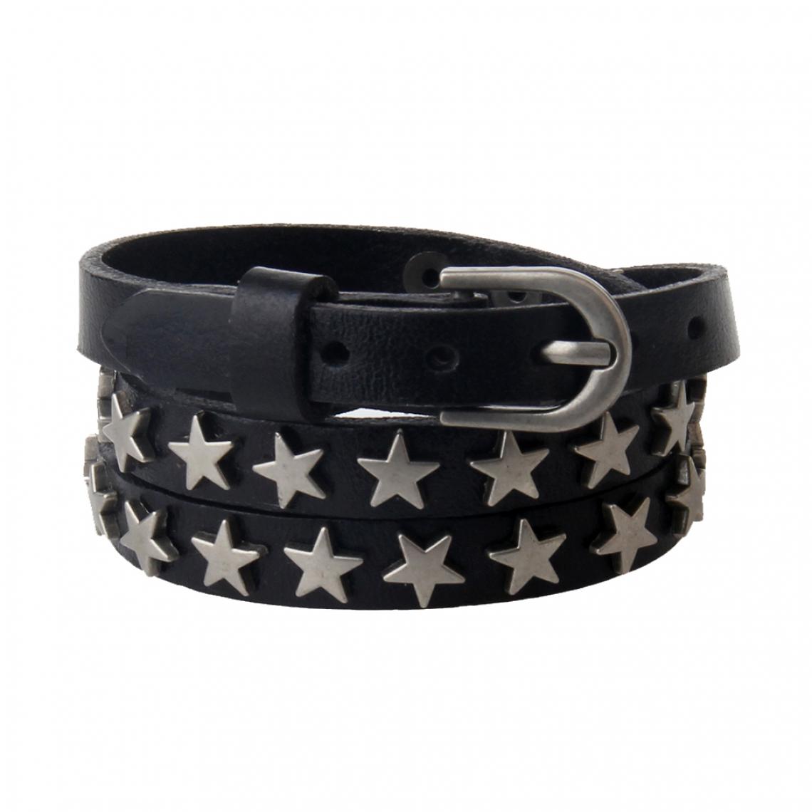 marque generique - vintage pu cuir 3 cercle étoile bracelet ceinture sangle boucle bangle noir - Bracelet connecté