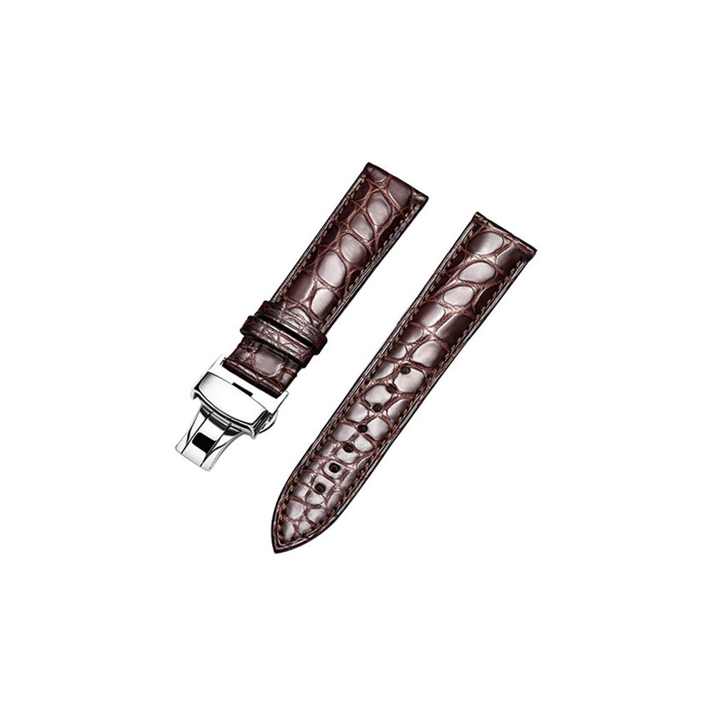 Wewoo - Bracelet pour montre connectée texturé en cuir de crocodile avec boucle papillon à texture rondetaille 19 mm café - Bracelet connecté