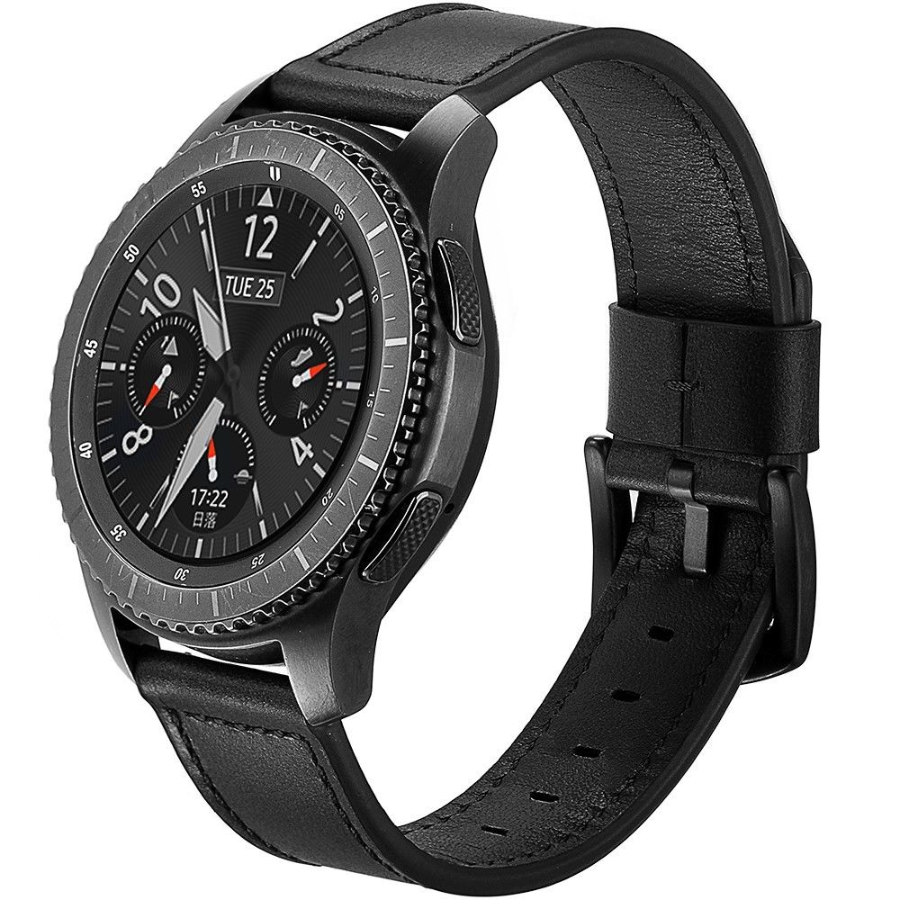 marque generique - Bracelet en cuir véritable 22mm noir pour votre Samsung Gear S3 Classic/S3 Frontier - Accessoires bracelet connecté