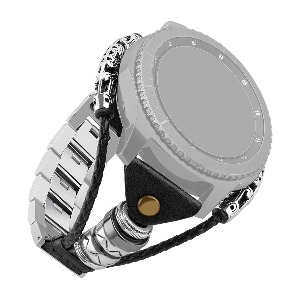Wewoo - Bracelet pour montre connectée Galaxy Watch / Gear S3 en cuir peau de mouton tissée de métal de 46 mm avec cuirStyle C Noir - Bracelet connecté