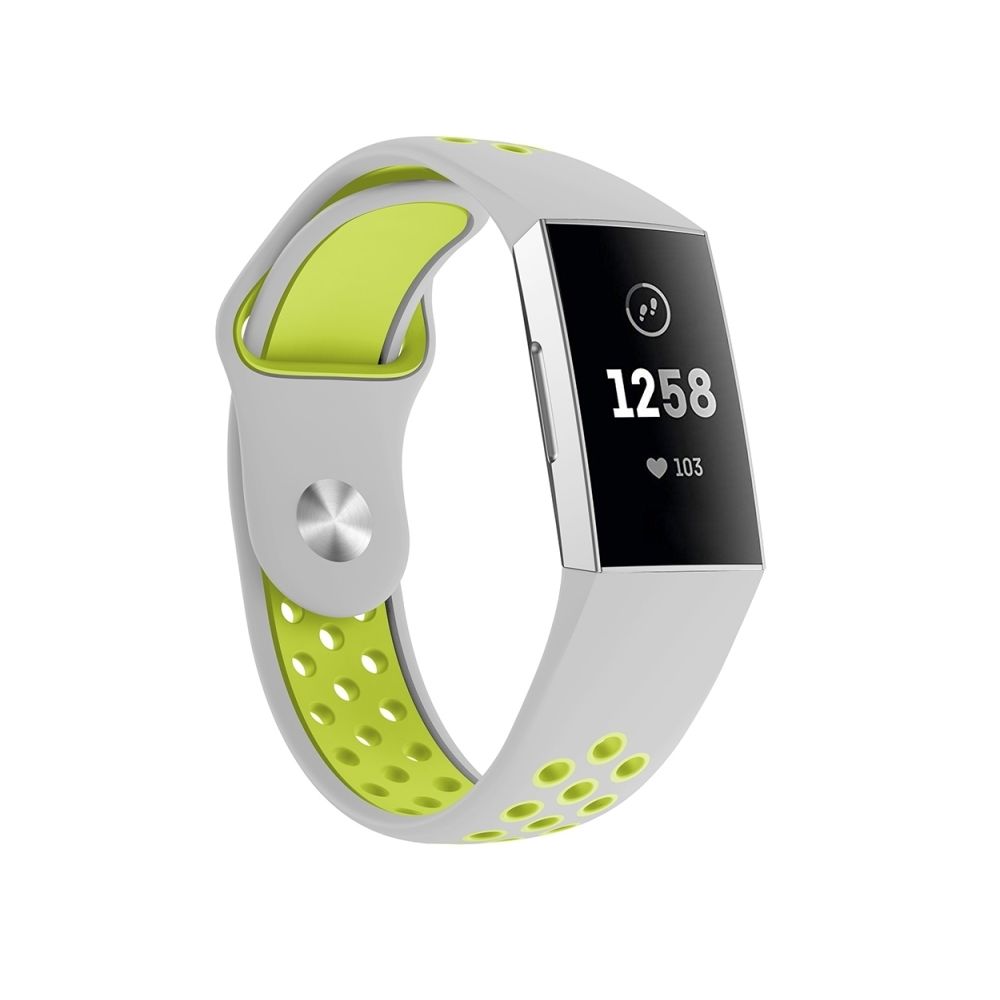 Wewoo - Bracelet en silicone bicolore à trou rond pour bracelet-montre pour Fitbit Charge 3, taille de la dragonne: 130-195mm (gris vert) - Bracelet connecté