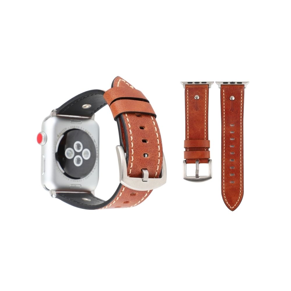 Wewoo - Bracelet en cuir véritable de Crowe Star gaufrage pour bracelet en cuir pour Apple Watch séries 3 et 2 et 1 42 mm (brun foncé) - Accessoires Apple Watch