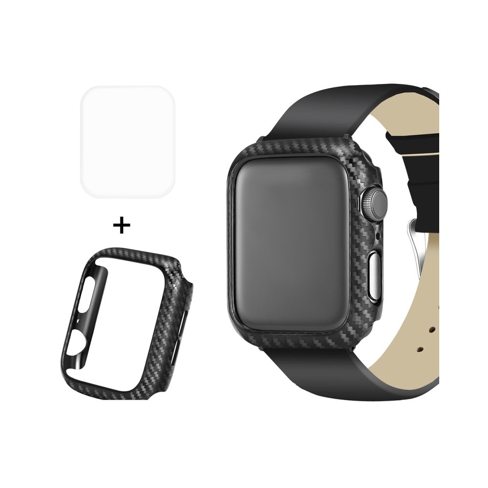 Wewoo - Boitier 2 en 1 Texture de fibre carbone TPU semi-plaqué coquille protection + 3D plein écran courbé la chaleur protecteur cintrage HD HD pour Apple Watch série 4 40mm - Accessoires Apple Watch