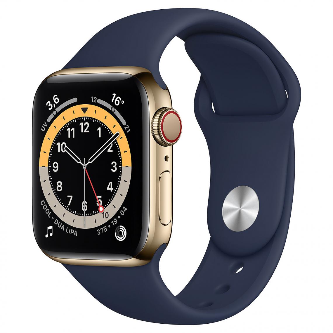 Apple - Watch Series 6 GPS + Cellular Stainless Steel Deep Navy Bracelet Sport Black 40 mm - Apple Watch