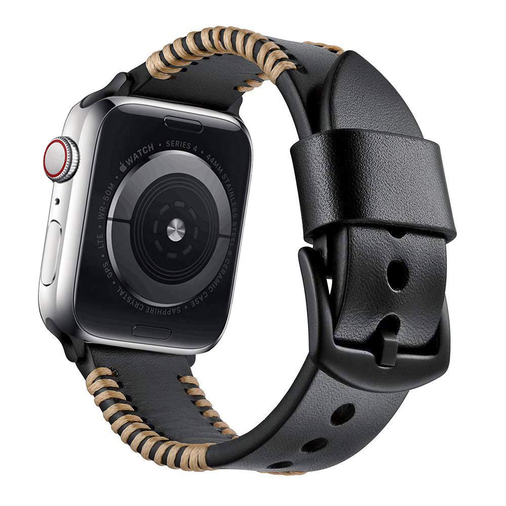 Izen - Bracelet En Cuir Véritable Pour Apple Watch Pour Modèle 42Mm 44Mm_Noir Bk - Accessoires Apple Watch