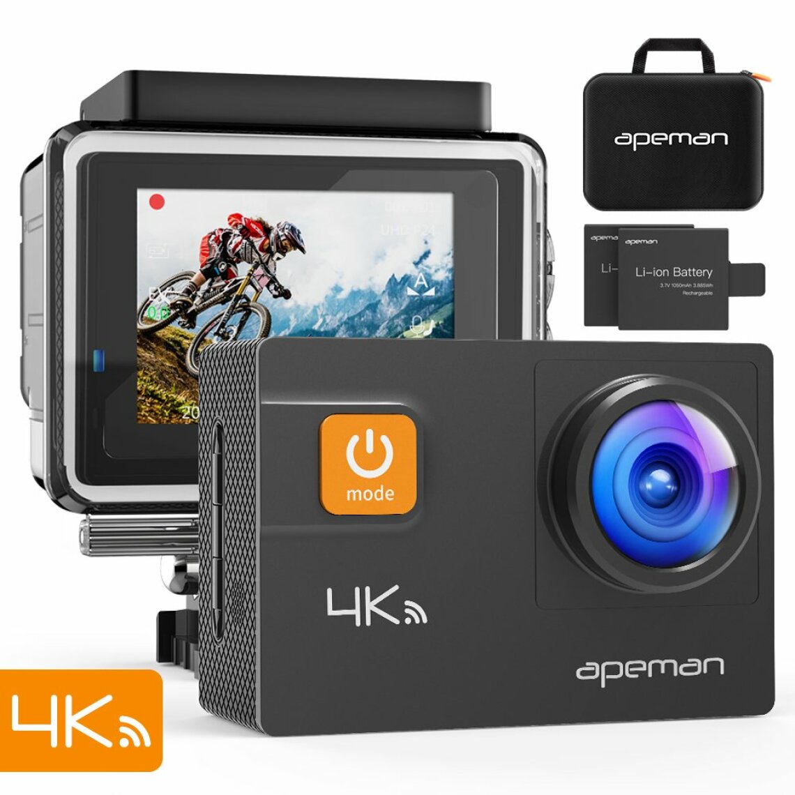 Apeman - APEMAN Caméra Sport A80, UHD 4K WiFi 20MP Caméra Sous-marine Numérique Étanche 40M Caméra Casque (GratuitSac de Transport, 2x1050mAh Batteries Améliorées) - Accessoires caméra