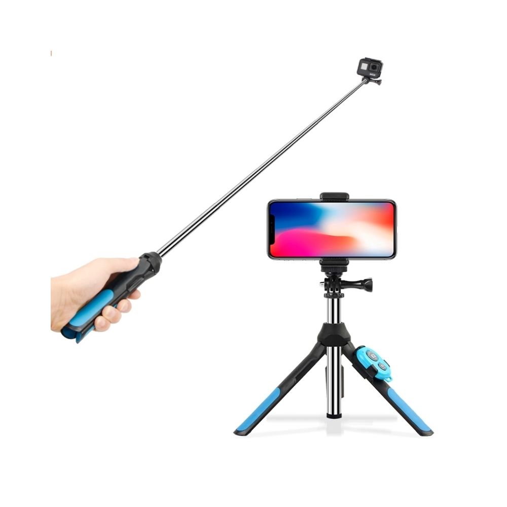 Wewoo - Support de trépied pliable multifonctionnel Bluetooth avec monopod Selfie Stick pour GoPro HERO7 / 6/5 Session / 5/4 / 4/3 + / 3/2/1, Appareils photo sport Xiaoyi, Longueur: 19-93cm (Bleu) - Caméras Sportives
