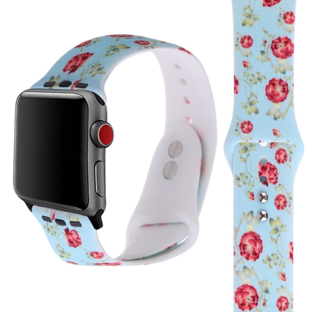 Wewoo - Courroie d'impression en silicone pour Apple Watch séries 5 et 4 40 mm Motif fleurs basbleu clair - Accessoires montres connectées