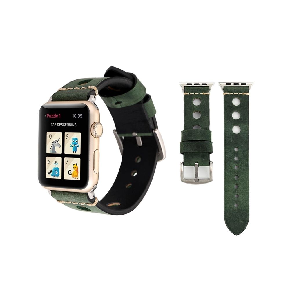 Wewoo - Bracelet vert pour Apple Watch Series 3 & 2 & 1 42mm rétro en cuir véritable montre-bracelet - Accessoires Apple Watch