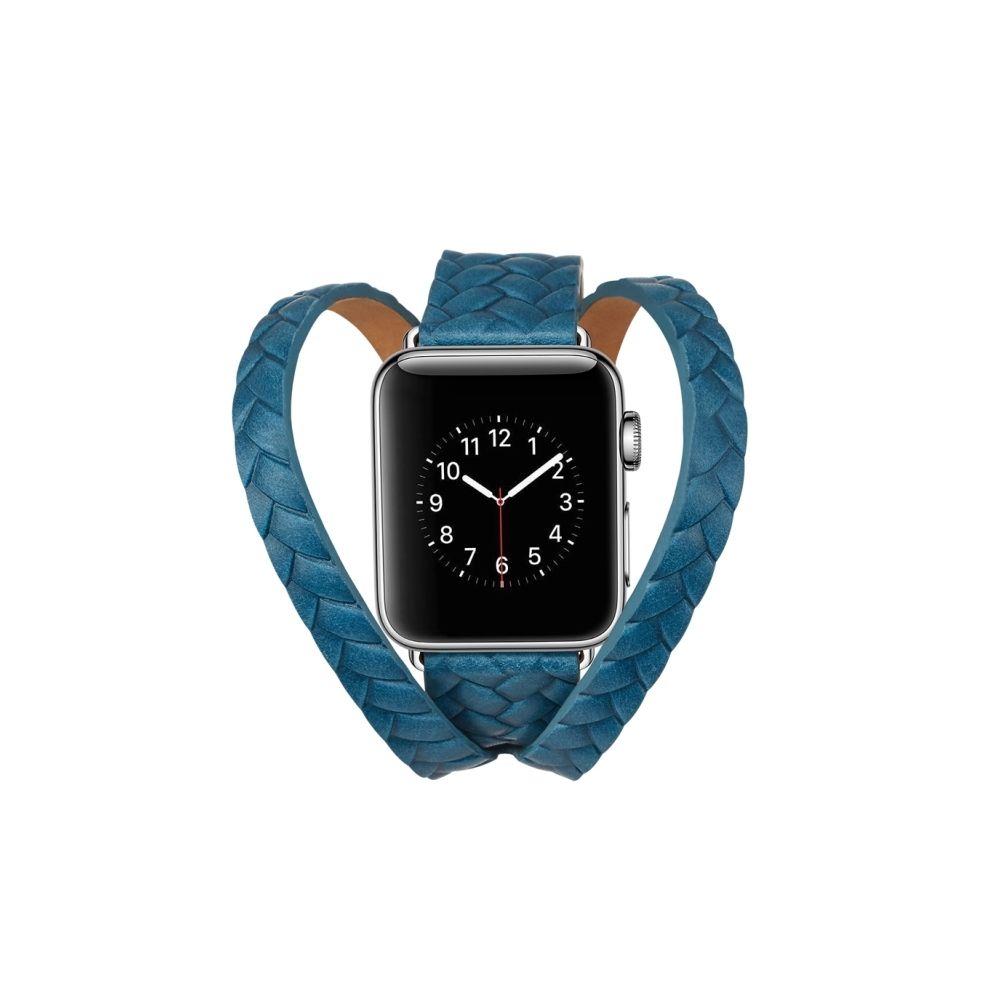 Wewoo - Bracelet en cuir pleine fleur avec boucle en acier inoxydable pour Apple Watch séries 3 et 2 et 1 38 mm (bleu) - Accessoires Apple Watch