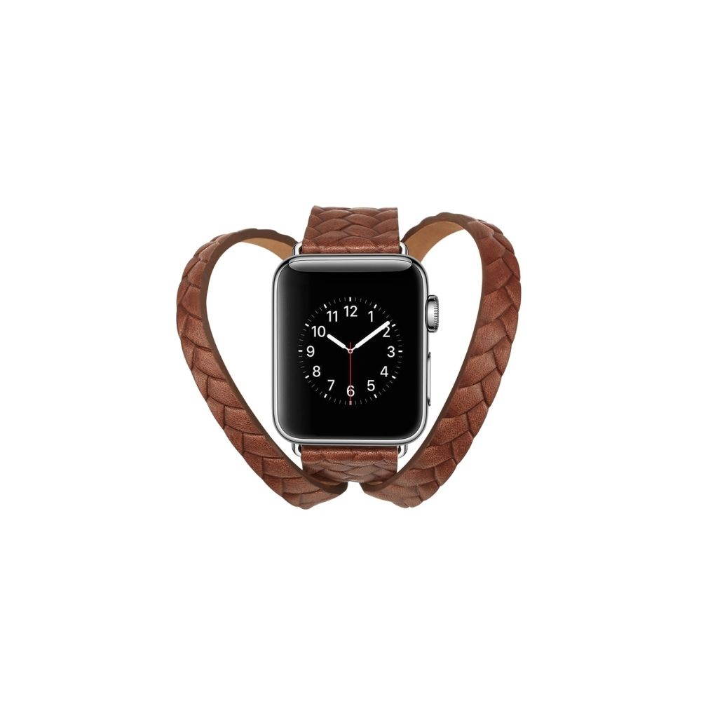 Wewoo - Bracelet de montre en cuir pleine fleur gaufré à double anneau avec boucle en acier inoxydable pour Apple Watch séries 3 et 2 et 1 42 mm (Marron) - Accessoires Apple Watch