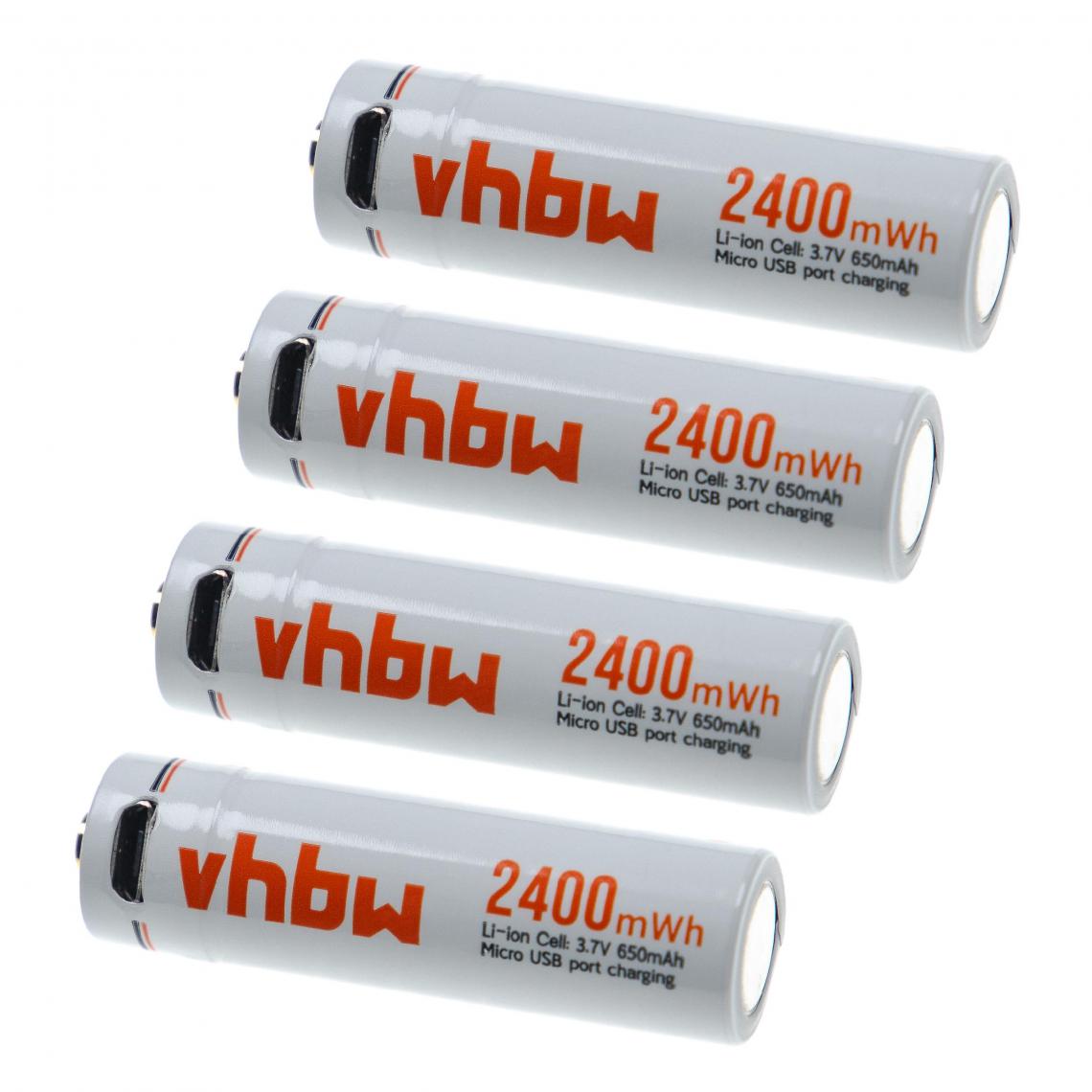 Vhbw - vhbw 4x Piles rechargeables AA Mignon avec prise micro-USB (650mAh, 3,7V, Li-ion) - Autre appareil de mesure