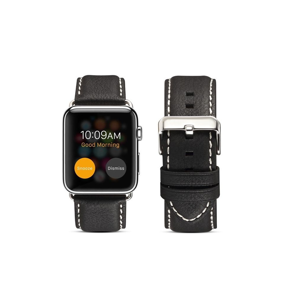 Wewoo - Pour Apple Watch Series 5 & 4 40 mm / 3 & 2 & 1 38 mm Protection de l'environnement Bracelet en cuir véritable noir - Accessoires Apple Watch