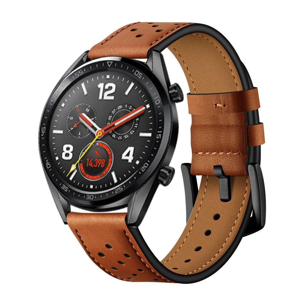marque generique - Bracelet en cuir véritable 22 mm avec trous marron pour votre Huawei Watch GT - Accessoires bracelet connecté