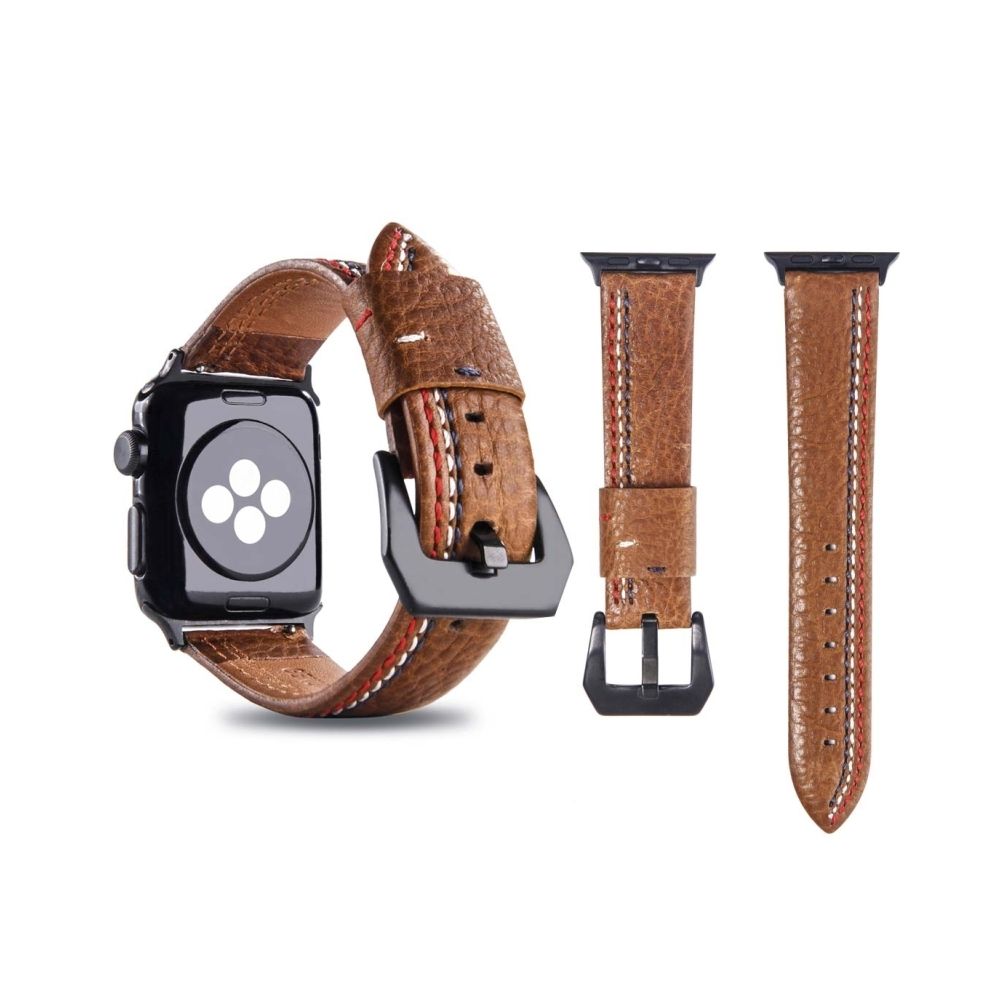 Wewoo - Bracelet brun pour Apple Watch Series 3 et 2 & 1 38mm Tiga ligne motif PU bande de montre-bracelet en cuir - Accessoires Apple Watch