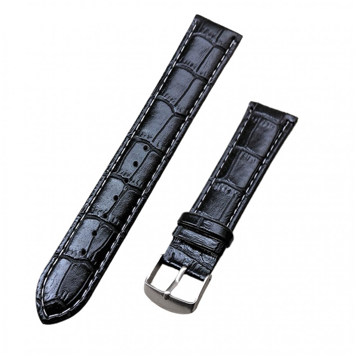 marque generique - Bracelet De Montre En Cuir à Motif Gaufré En Alligator 16 Mm Noir - Accessoires montres connectées