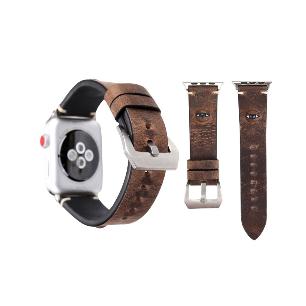 Wewoo - Bracelet café pour Apple Watch Series 3 & 2 & 1 38mm Simple Mode Peau de Vache Big Eyes Motif de Montre - Accessoires Apple Watch