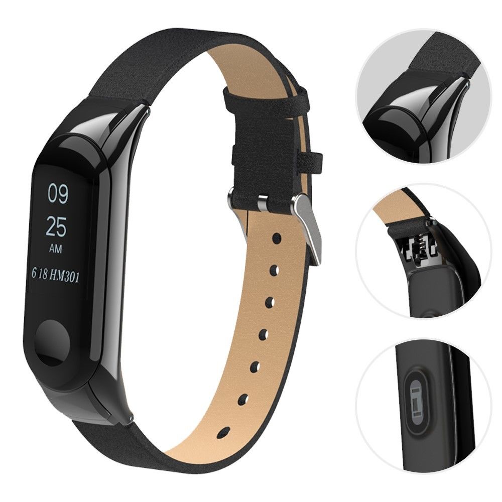 marque generique - Bracelet en cuir véritable noir pour votre Xiaomi Mi Smart Band 4 - Accessoires bracelet connecté