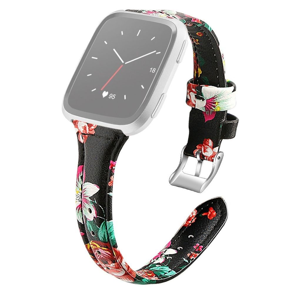 Wewoo - Bracelet pour montre connectée Fitbit Versa 2 Smartwatch en cuir véritableversion rétractable fleur rouge - Bracelet connecté