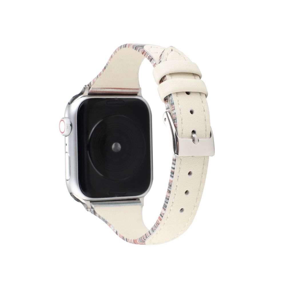 Wewoo - Pour Apple Watch Series 5 & 4 40mm / 3 & 2 & 1 38mm Stitching Stripes Bracelet en cuir véritable blanc - Accessoires Apple Watch