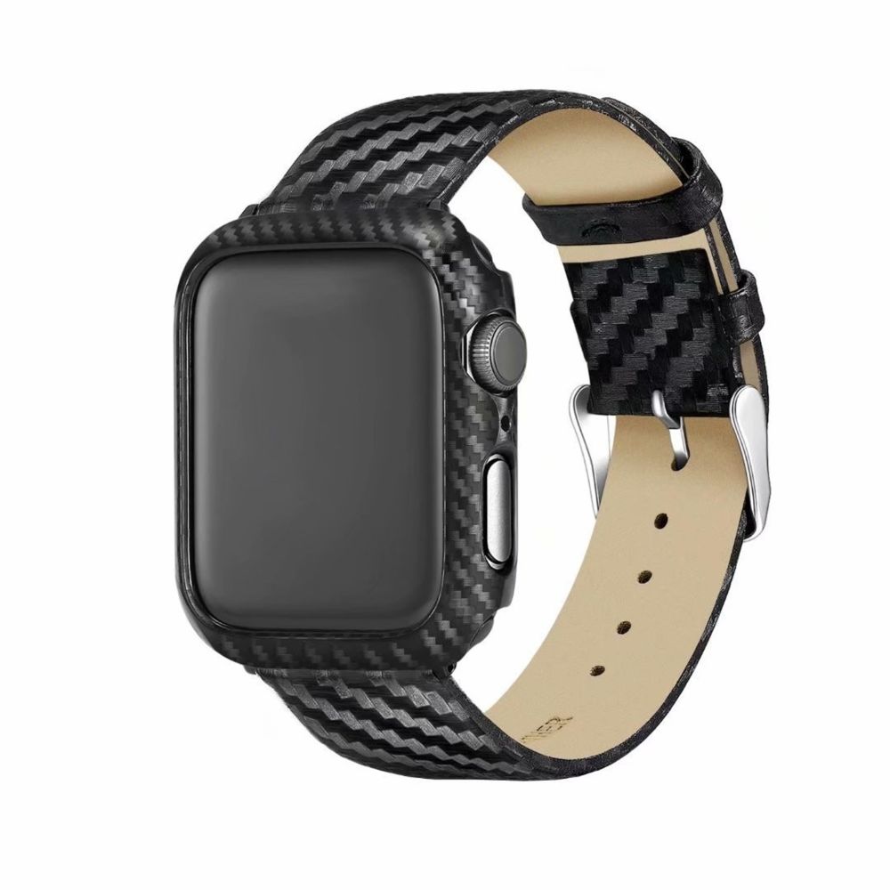 Wewoo - Bracelet en fibre de carbone et cuir véritable pour Apple Watch séries 3 et 2 et 1 42 mm - Accessoires montres connectées
