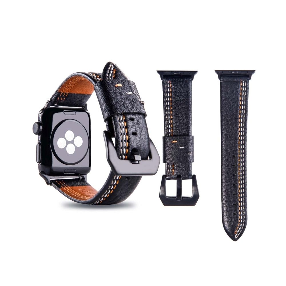 Wewoo - Bracelet noir pour Apple Watch Series 3 et 2 & 1 38mm Tiga ligne motif PU bande de montre-bracelet en cuir - Accessoires Apple Watch