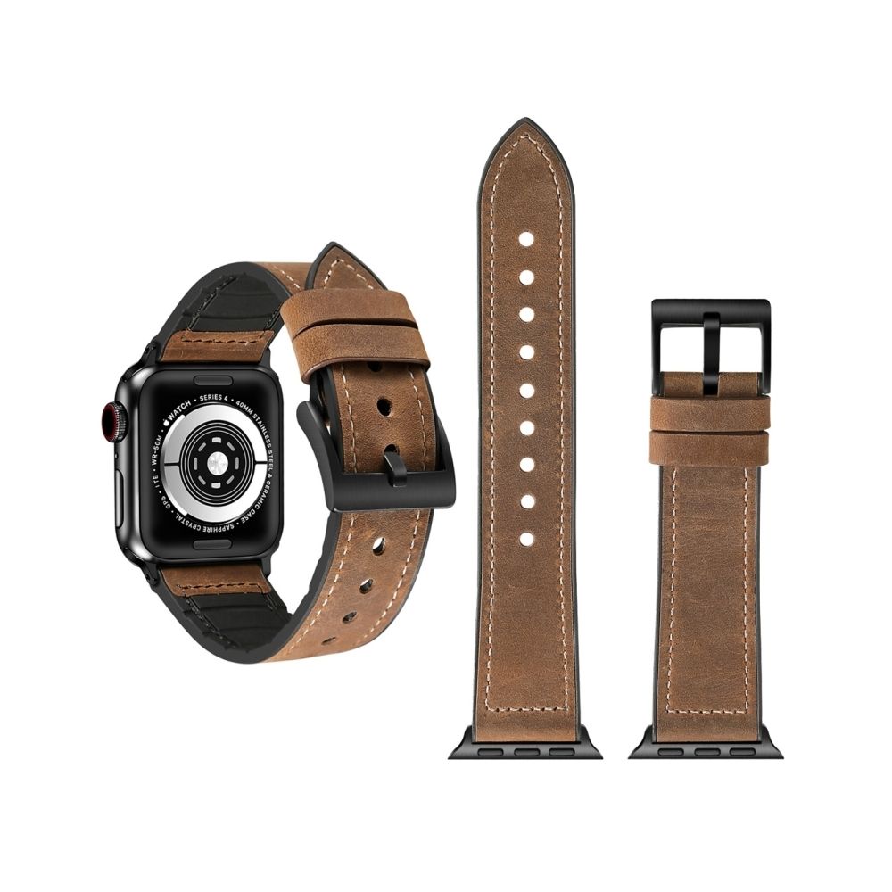 Wewoo - Bracelet pour montre Crazy Horse Texture TPU + en acier inoxydable Apple Watch série 4 44 mm brun - Accessoires Apple Watch