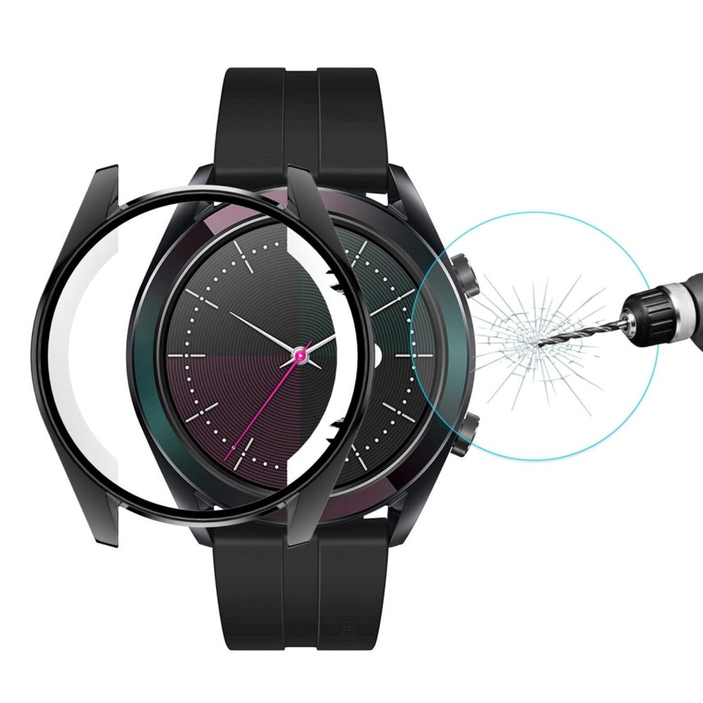 Wewoo - Boîtier de montre Pour HUAWEI Watch GT élégant 42 mm 2 en 1 pleine couverture Coque TPU électroplaqué + 0.2mm 9H 2.15D Film de verre trempé à bord incurvé Noir - Accessoires montres connectées
