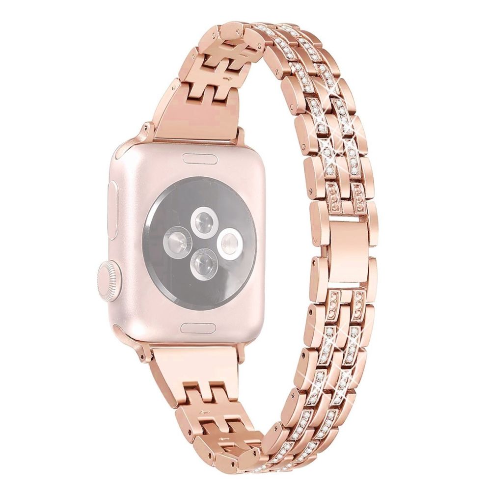 Wewoo - Bracelet en acier inoxydable serti de diamants pour Apple Watch séries 5 et 4 40 mm / 3 et 2 et 1 38 mm or rose - Accessoires montres connectées