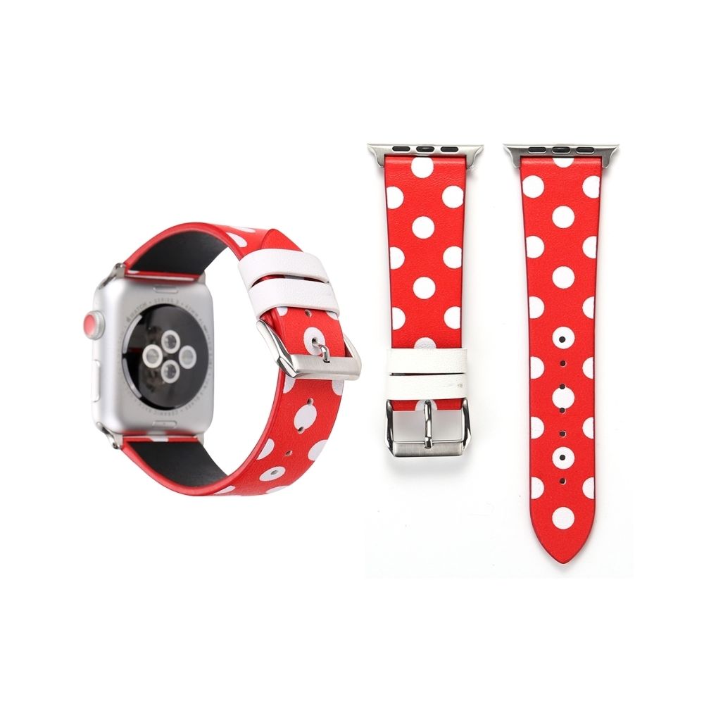 Wewoo - Bande de montre-bracelet en cuir véritable motif à pois pour Apple Watch série 3 & 2 & 1 42mm rouge + blanc - Accessoires Apple Watch