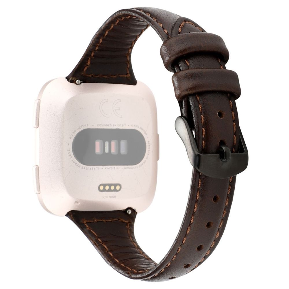 Wewoo - Bracelet pour montre connectée Fitbit Versa razy Cheval Texture En Cuir Véritable Café - Bracelet connecté