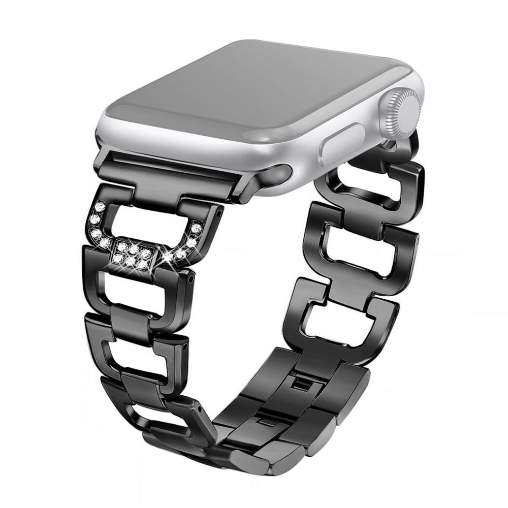 Wewoo - Bracelet de montre en acier inoxydable coloré avec diamants pour Apple Watch séries 5 et 4 44 mm / 3 et 2 et 1 42 mm Noir - Accessoires montres connectées