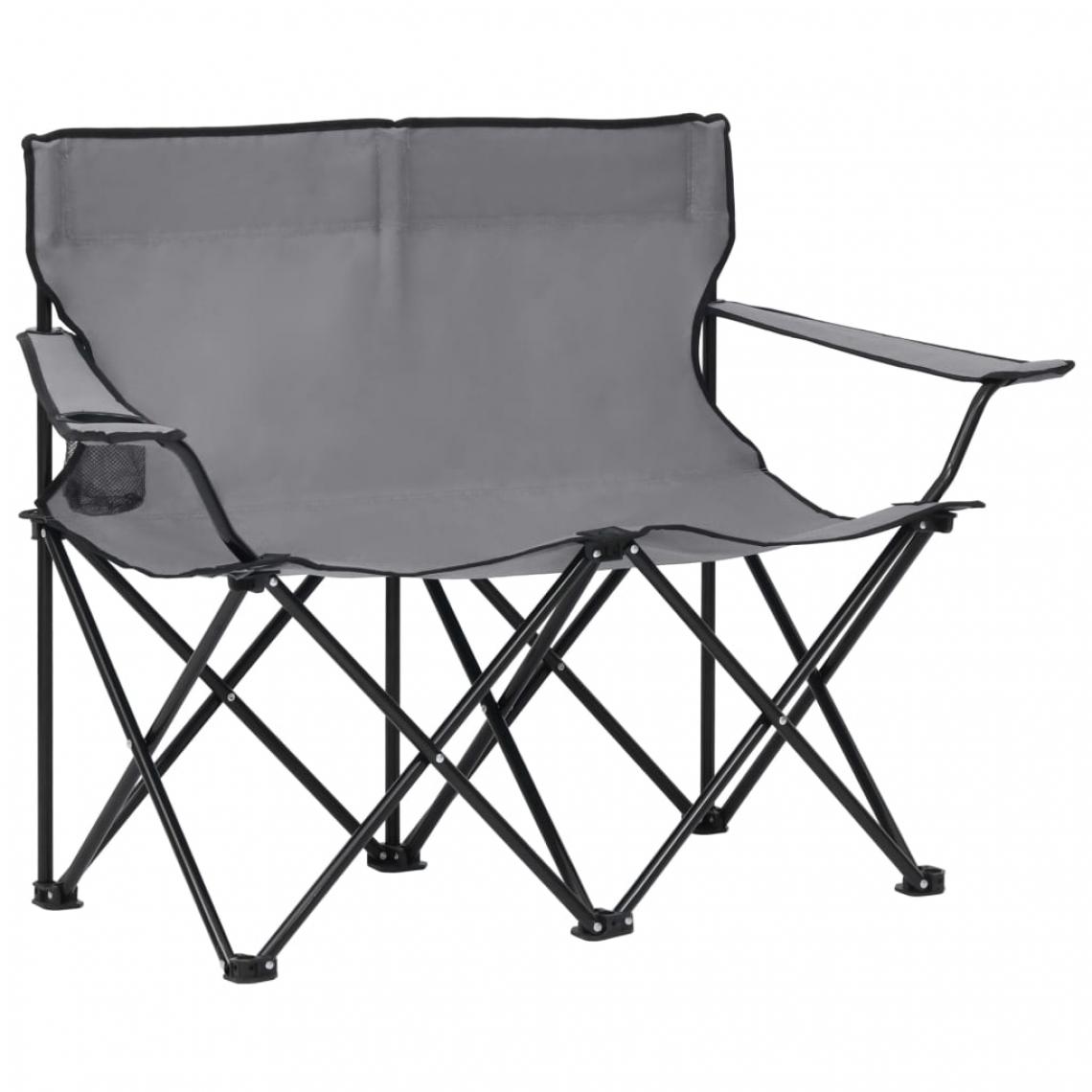 Vidaxl - vidaXL Chaise de camping pliable à 2 places Acier et tissu Gris - Accessoires Mobilité électrique