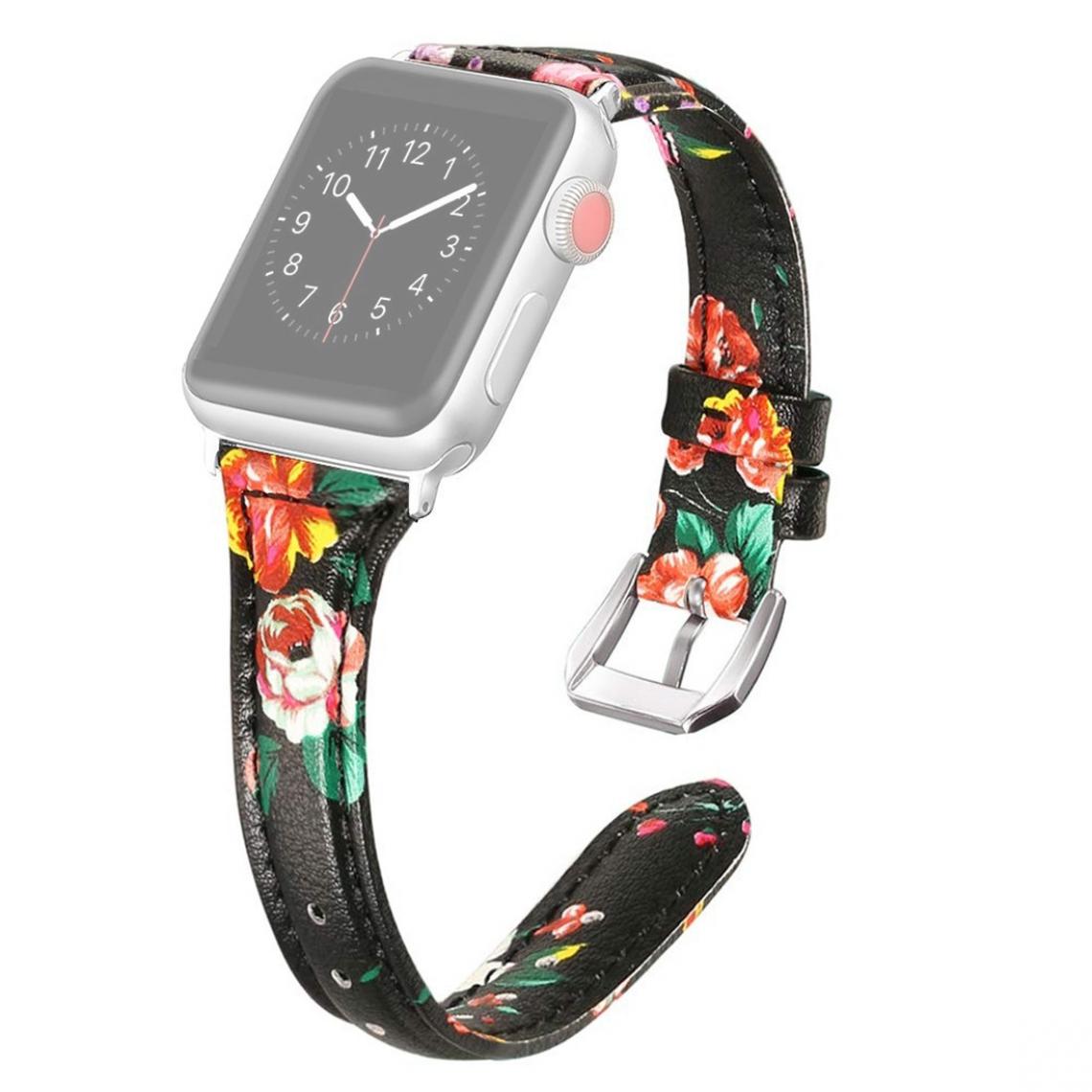 Wewoo - Pour Apple Watch séries 5 et 4 40 mm / 3 et 2 et 1 38 mm en forme de T Bracelet cuir véritable noir + rouge - Accessoires Apple Watch