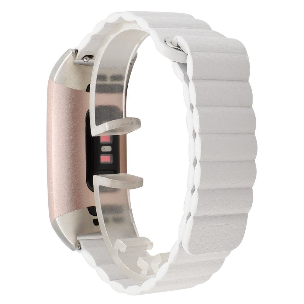 marque generique - Bracelet en cuir véritable boucle magnétique blanc pour votre Fitbit Charge 3 - Accessoires bracelet connecté