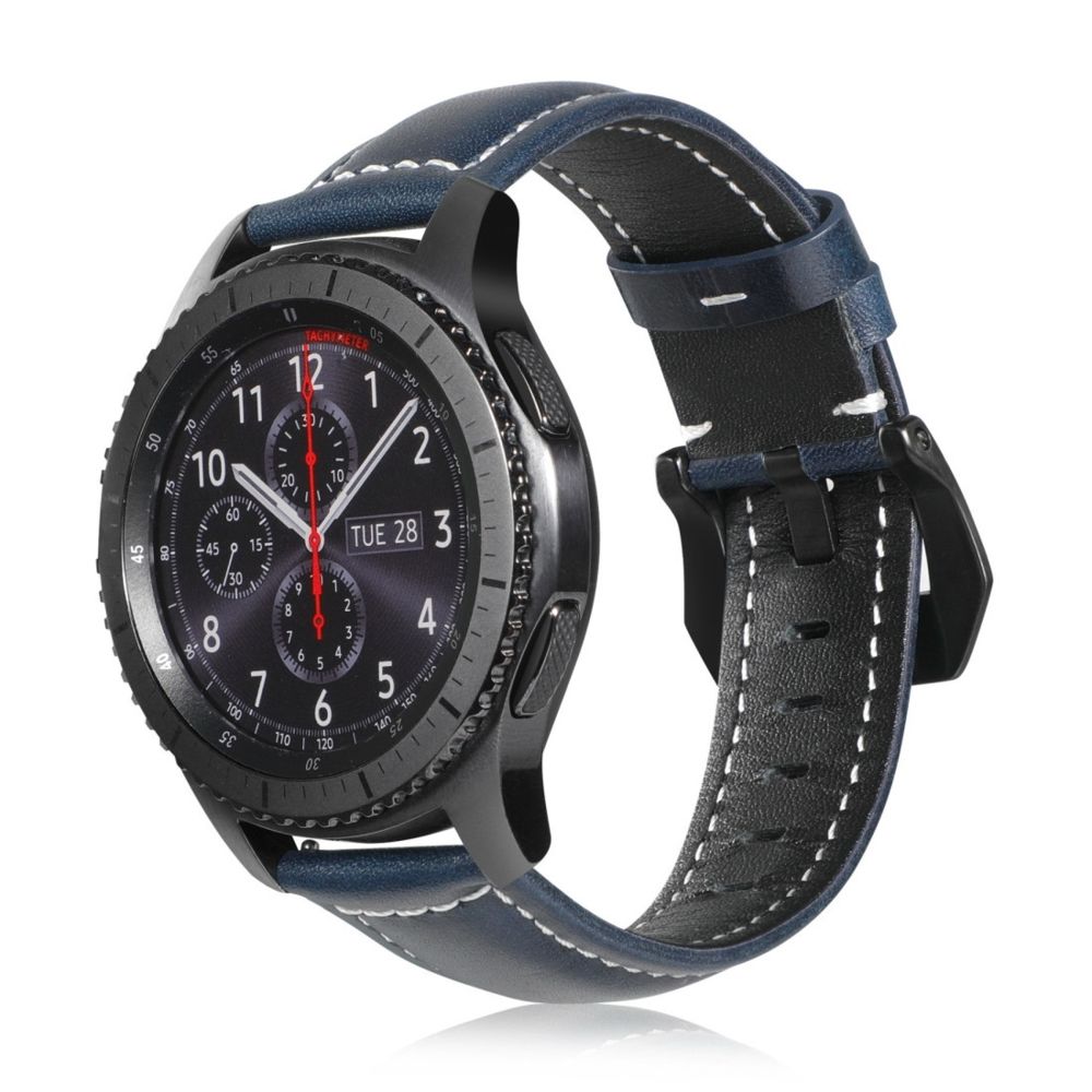 Wewoo - Bracelet pour montre connectée de sport en cuir arbre Samsung Galaxy Watch Active 22mm Mazarine - Bracelet connecté