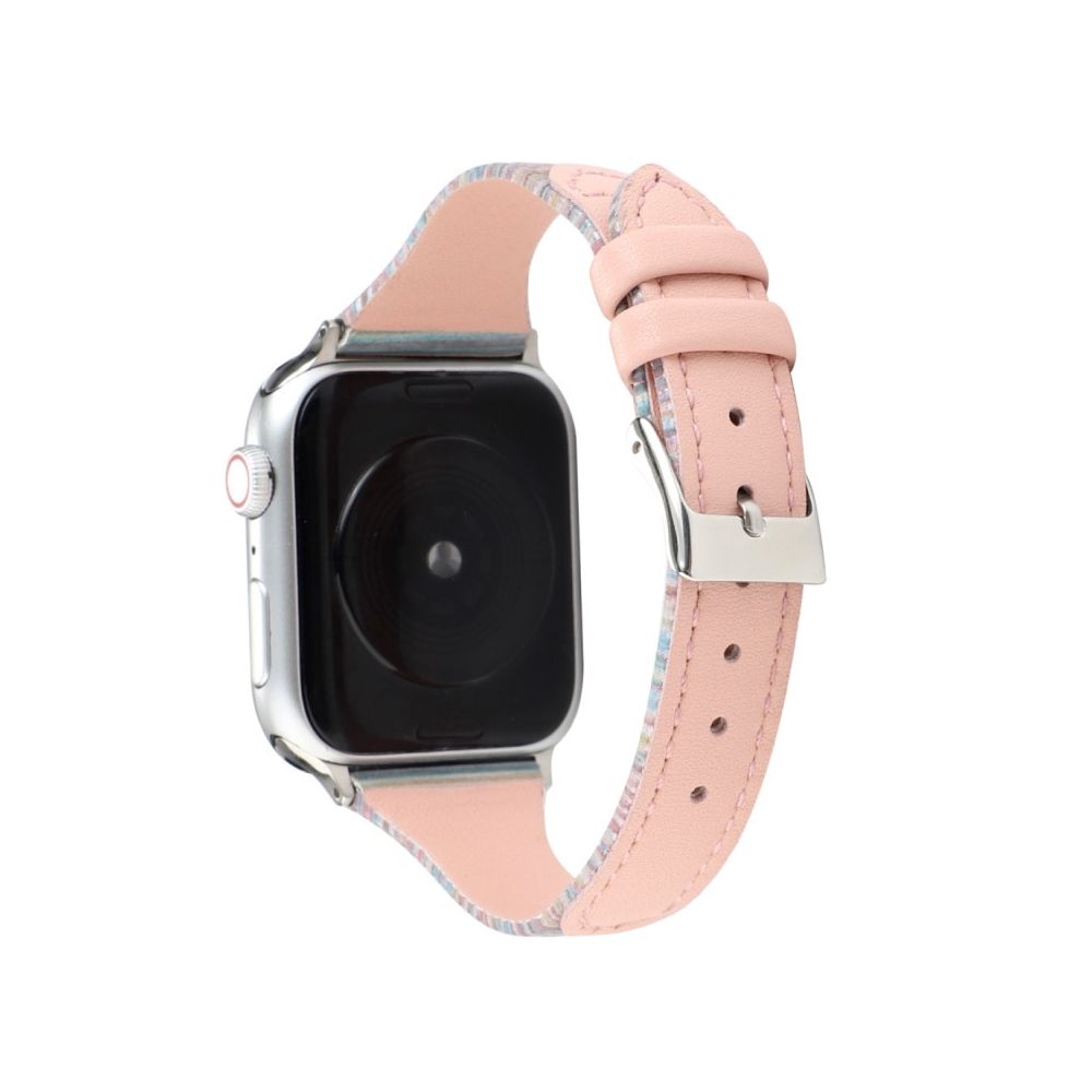 Wewoo - Pour Apple Watch Series 5 & 4 40mm / 3 & 2 & 1 38mm Stitching Stripes Bracelet en cuir véritable rose - Accessoires Apple Watch
