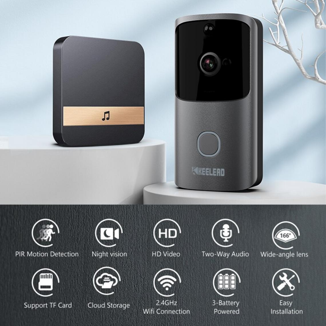Universal - WIFI Smart Door Bell Home Video Door Bell Wireless(Le noir) - Sonnette et visiophone connecté