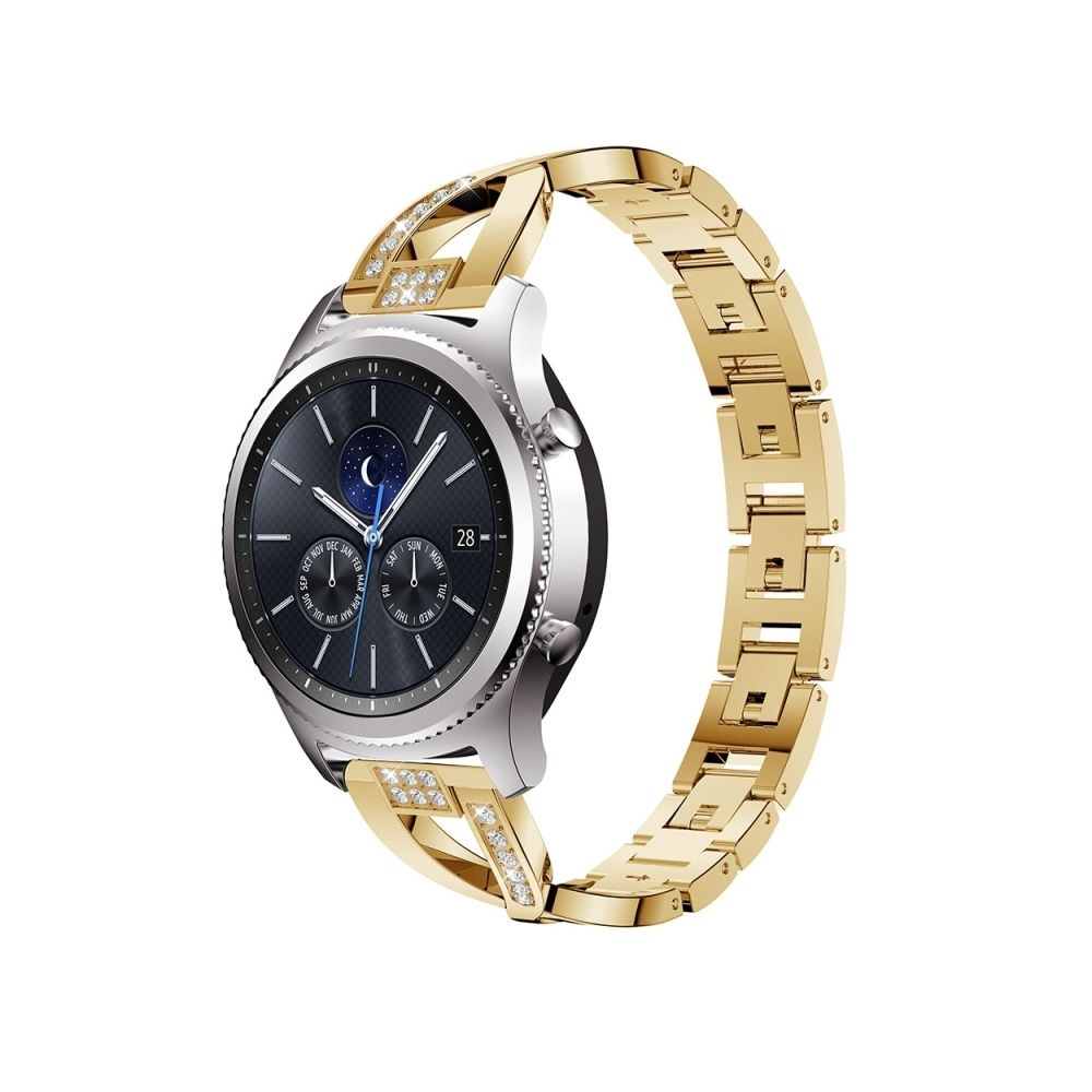 Wewoo - Bracelet pour montre connectée en acier inoxydable massif serti de diamants de Samsung Gear S3 or - Bracelet connecté