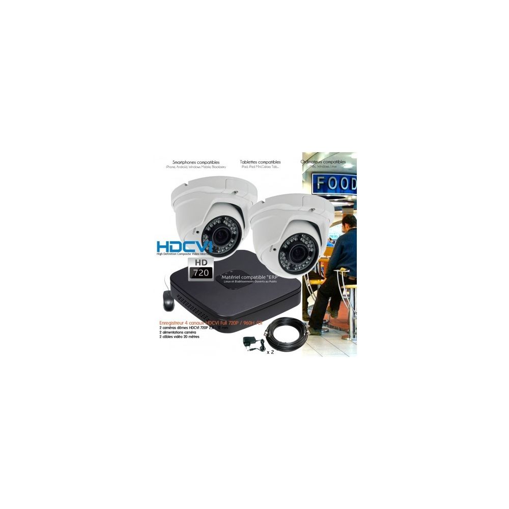Dahua - Système de surveillance HD 720P avec 2 dômes varifocales Capacité du disque dur - Disque dur de 500 Go - Caméra de surveillance connectée