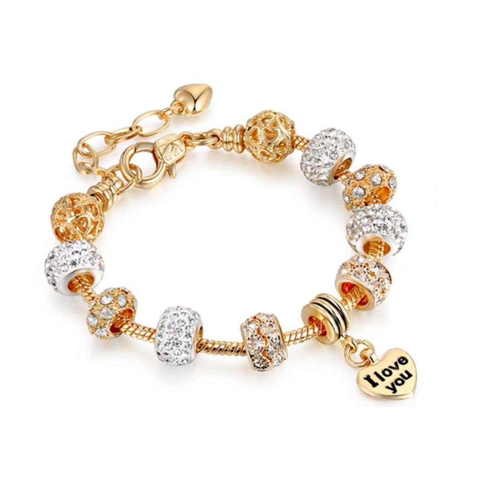 marque generique - YP Select ""Je t'aime"" Bracelet à breloques en strass doré - Bracelet connecté