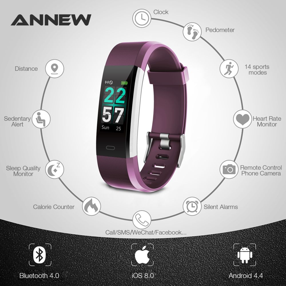 Annew - ANNEW 115Pro-Bracelet connecté sport iOS Android Smart Watch Etanche Ip68 -Violet - Montre connectée