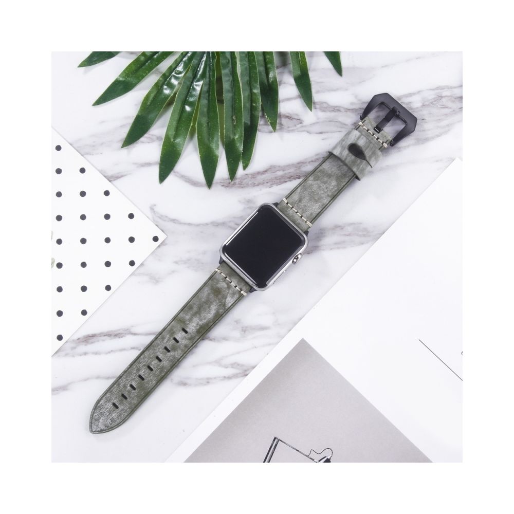 Wewoo - Bracelet en cuir pleine fleur de cire de brume blanche pour Apple Watch série 4 40 mm et série 3 et 2 et 1 38 mm vert - Accessoires Apple Watch