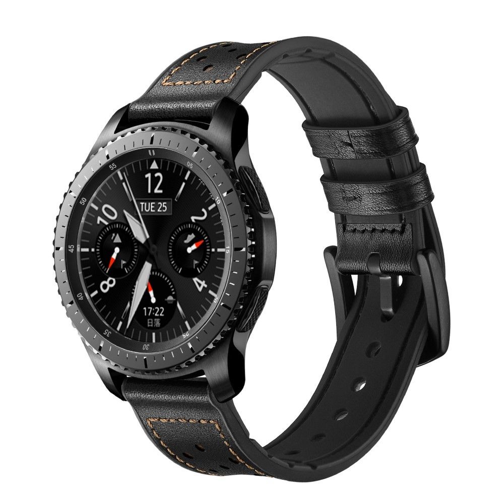 marque generique - Bracelet en cuir véritable noir pour votre Samsung Gear S3 Classic/Frontier - Accessoires bracelet connecté