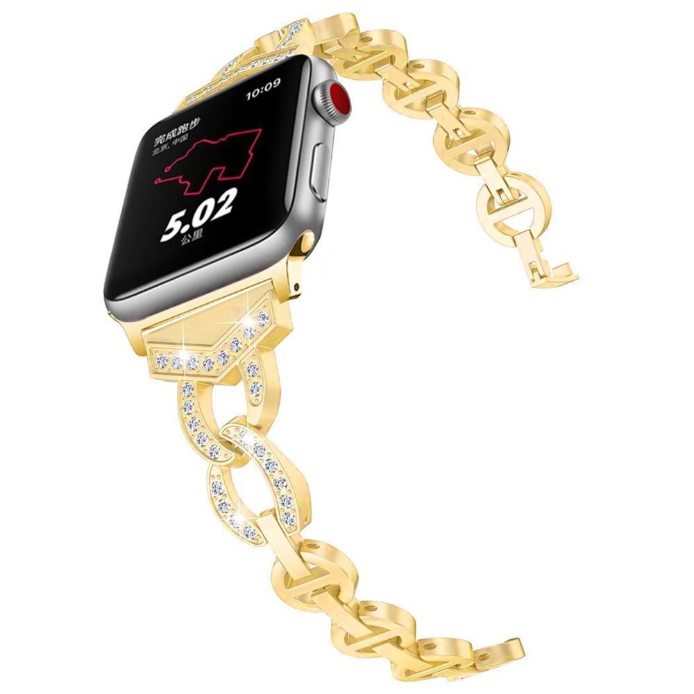 Wewoo - Bracelet de montre VO en forme de 8 acier inoxydable massif serti de diamants pour Apple Watch séries 3 et 2 et 1 42 mm or - Accessoires montres connectées