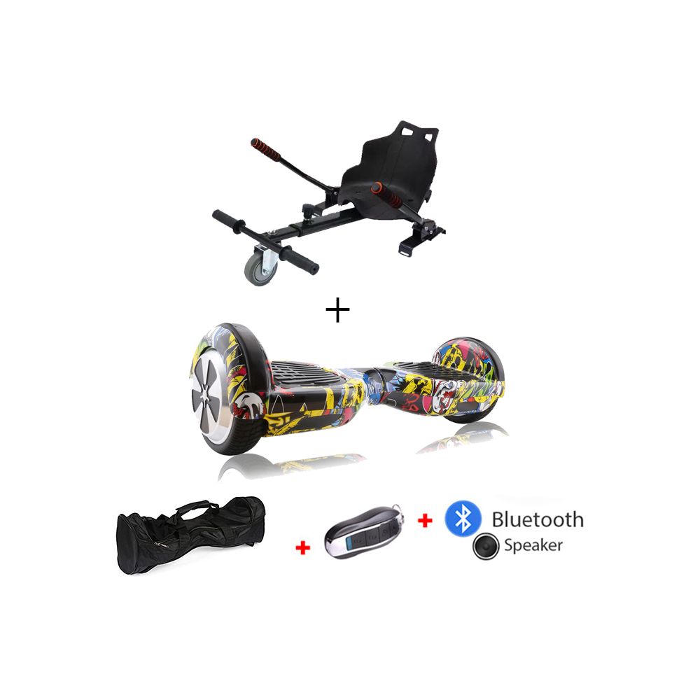 Mac Wheel - 6,5 pouces hip-hop jaune Gyropod Overboard Hoverboard Smart Scooter + Bluetooth + clé à distance + sac + hoverkart - Gyropode