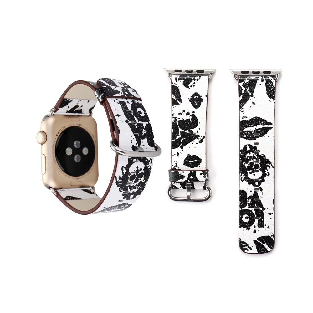 Wewoo - Bracelet pour Apple Watch série 3 & 2 & 1 42mm mode lèvres noires motif en cuir véritable bande de montre - Accessoires Apple Watch